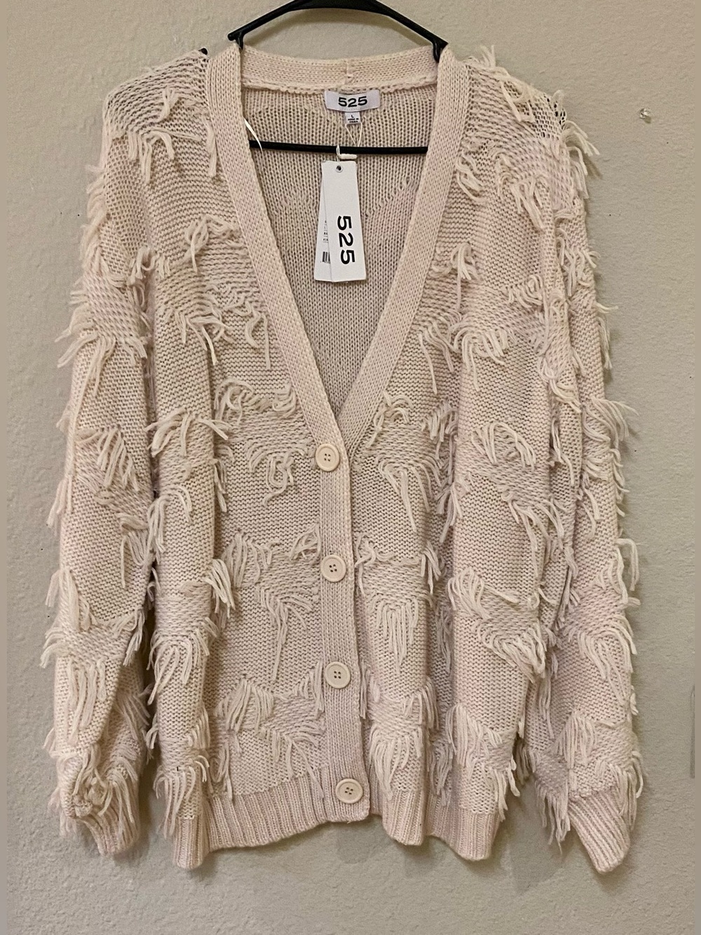 525 America Cream Fringe Knit Button-Up Cardigan - Quick List For Live